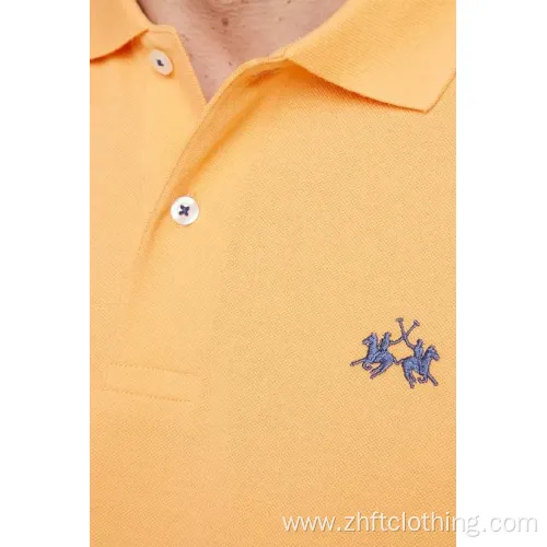 Mens Basic Classic Embroidery Short Sleeve Pique Polo